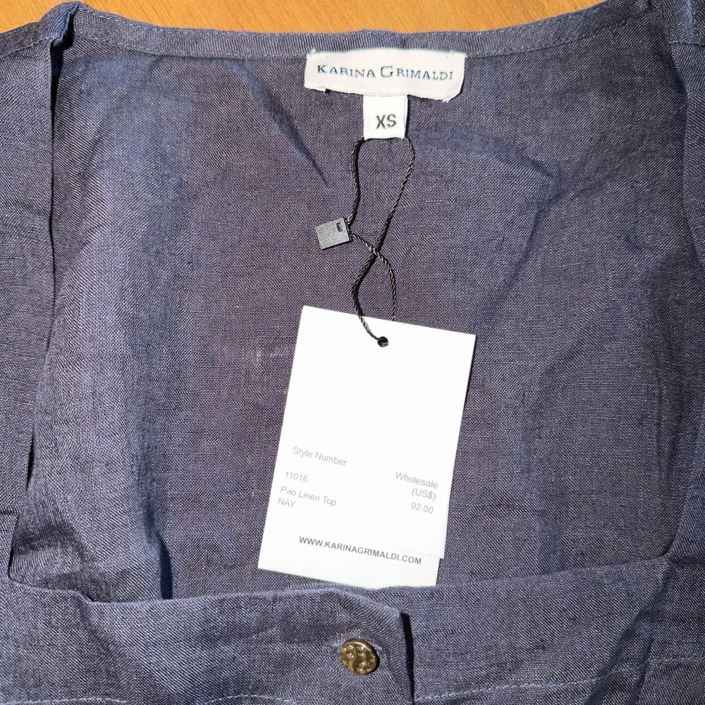 NEW Karina Grimaldi Pao Linen Button Up Top Navy Women's Size XS MSRP $92 - Picture 9 of 10